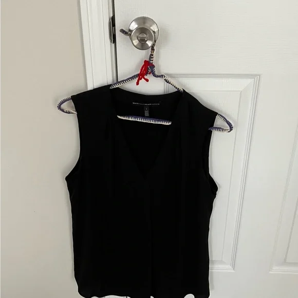White House Black Market V-Neck Black Blouse Sleeveless - Picture 2 of 10
